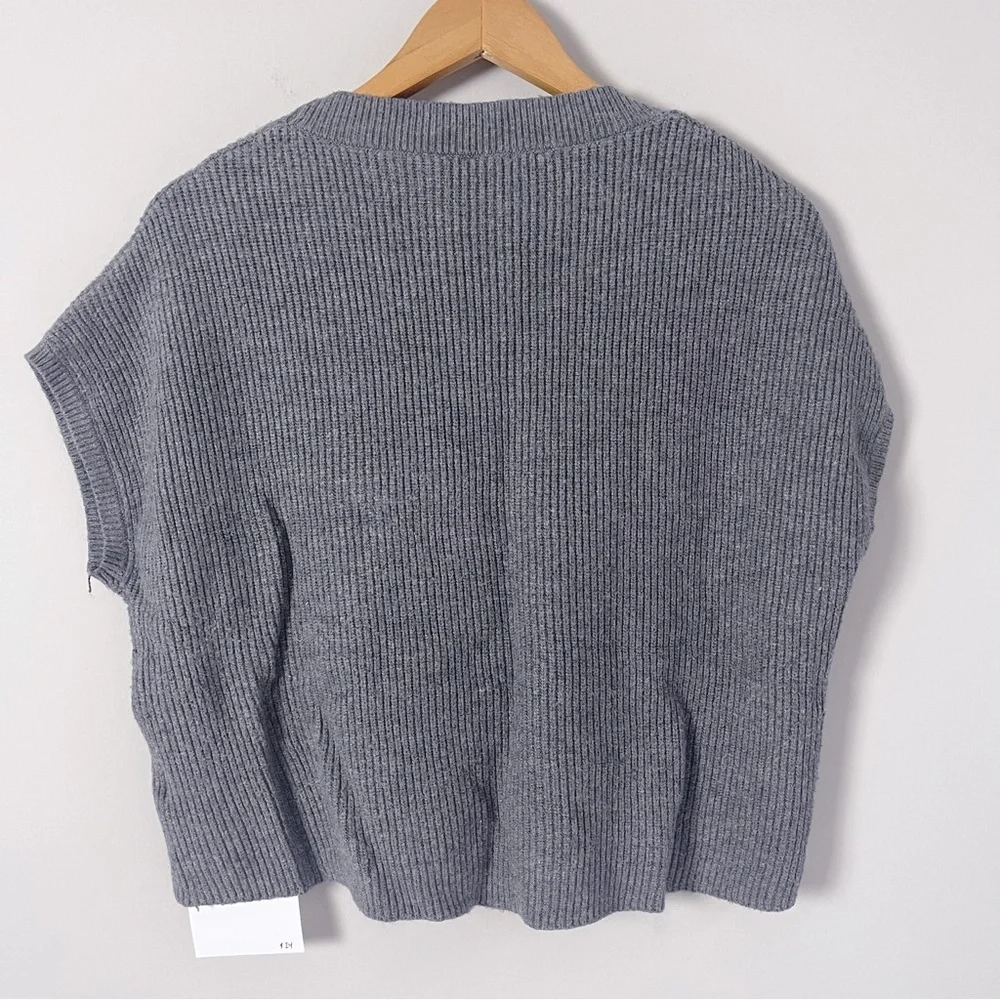 2/$30 Sage + Stone Gray Ribbed Boxy Knit Short Sleeve Sweater XL